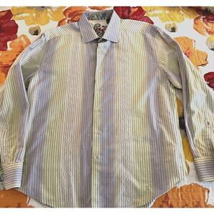 Robert Graham Men XL Embroidered Zig Zag Shirt Paisley Flip Cuff Lime Purple